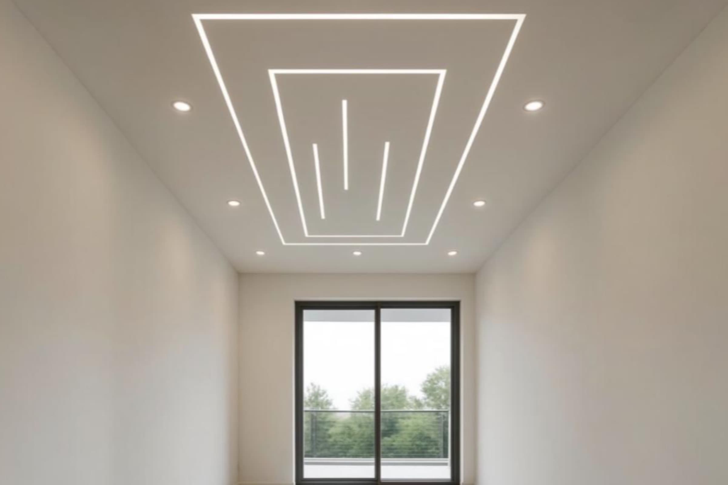 سقف حديث بإضاءة LED مخفية بتصميم هندسي فاخر